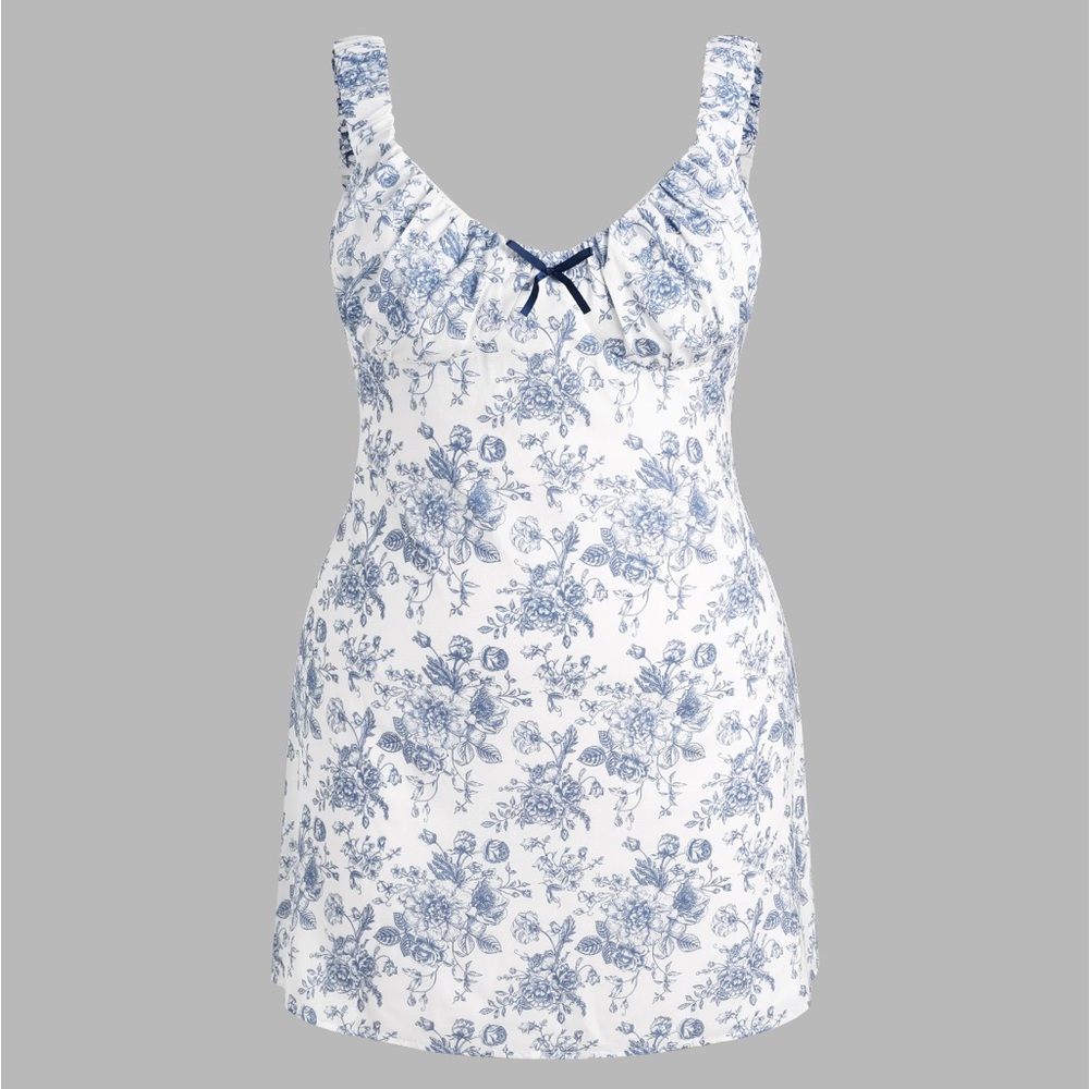 Cider Blue & White Toile de Jouy Cami Mini Dress